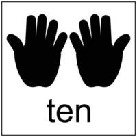 Vector illustration of a silhouette of a hand on a white background. silhouette of the number ten sign. Design element silhouette of body part, part of the hand