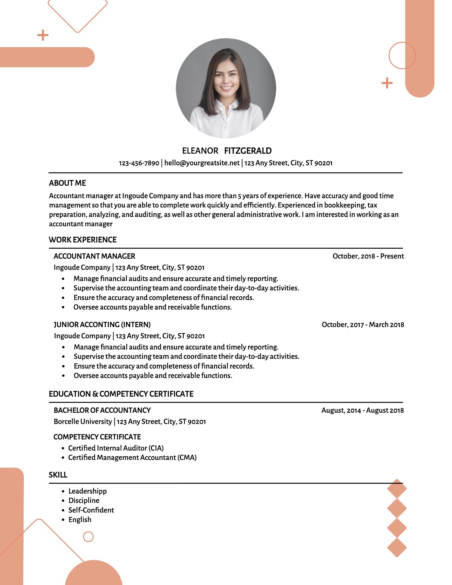 Peach Fuzz Simple Accontant Resume