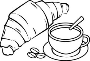 Free Coffee Cup with Crossant Line Art vector