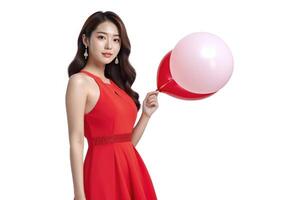 AI generated beautiful young woman holding balloon photo
