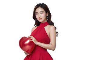 AI generated beautiful young woman holding balloon photo