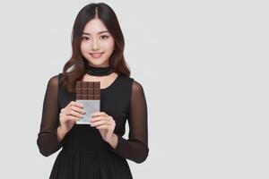 AI generated a woman holding a chocolate bar photo