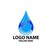 logo of hands hugging water drops design vector