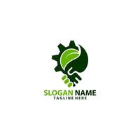 green industry slogan shaking hands logo design vector