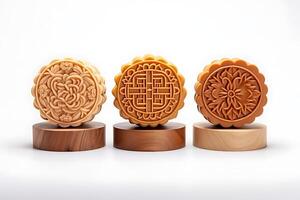 AI generated Traditional Chinese skin mooncakes for mid autumn festival with fruit, taro and matcha paste photo