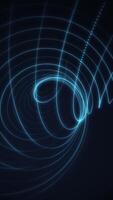 Vertical video - elegant spiraling fractal light wave motion background animation with glowing gold and blue particles. Full HD and looping geometric background.