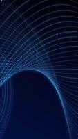 Vertical video - elegant spiraling electric blue fractal light wave motion background animation with glowing particles. Full HD and looping technology geometric background.