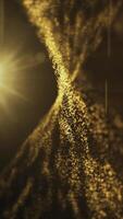 Vertical video - abstract motion background animation with a flowing golden fractal wave of glittering gold light particles and lens flare. Depth of field bokeh.