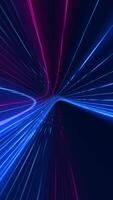 Vertical video - technology concept background with high speed blue and pink fiber optic data stream light beams. This modern tech motion background is full HD and a seamless loop.