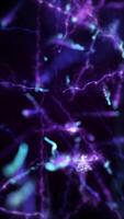 verticale vidéo - magique embrasé violet et bleu lumière poutres et exploser pétillant particules. en boucle, plein HD mouvement Contexte animation. video