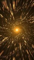vertical vídeo - exterior espaço cósmico interestelar fundo. vôo às hiperespaço urdidura Rapidez através uma dourado espiral galáxia do estrelas e partículas. looping, hd movimento fundo animação. video