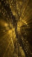 verticaal video - abstract technologie achtergrond met een vloeiende digitaal fractal Golf van gloeiend gouden deeltjes en glinsterende licht stralen. deze modern beweging achtergrond is vol hd en een naadloos lus.