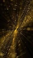 Vertical video - abstract technology background with a flowing digital fractal wave of glowing golden particles and shimmering light rays. This modern motion background is full HD and a seamless loop.