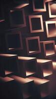 Vertical video - dark abstract isometric background with a pattern of rotating extruded cube shapes. Full HD and looping motion background animation.