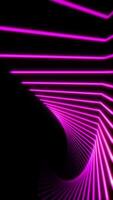 Vertical video - glowing pink neon light beams abstract motion background animation.