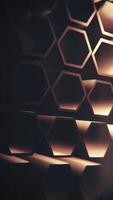 Vertical video - dark abstract geometric background with a pattern of rotating extruded hexagon shapes. Full HD and looping motion background animation.