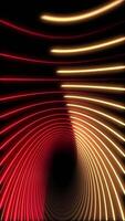 verticaal video - gloeiend rood en goud neon cirkel licht balken achtergrond. vol hd en looping abstract beweging achtergrond animatie.
