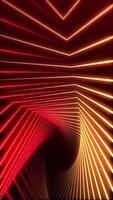 verticaal video - draaien rood en goud gloeiend neon licht balken abstract achtergrond animatie.