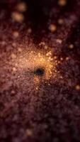 vertical vídeo - volador mediante un galaxia de brillante dorado estrellas y partículas lleno hd y bucle espacio Starburst antecedentes. video