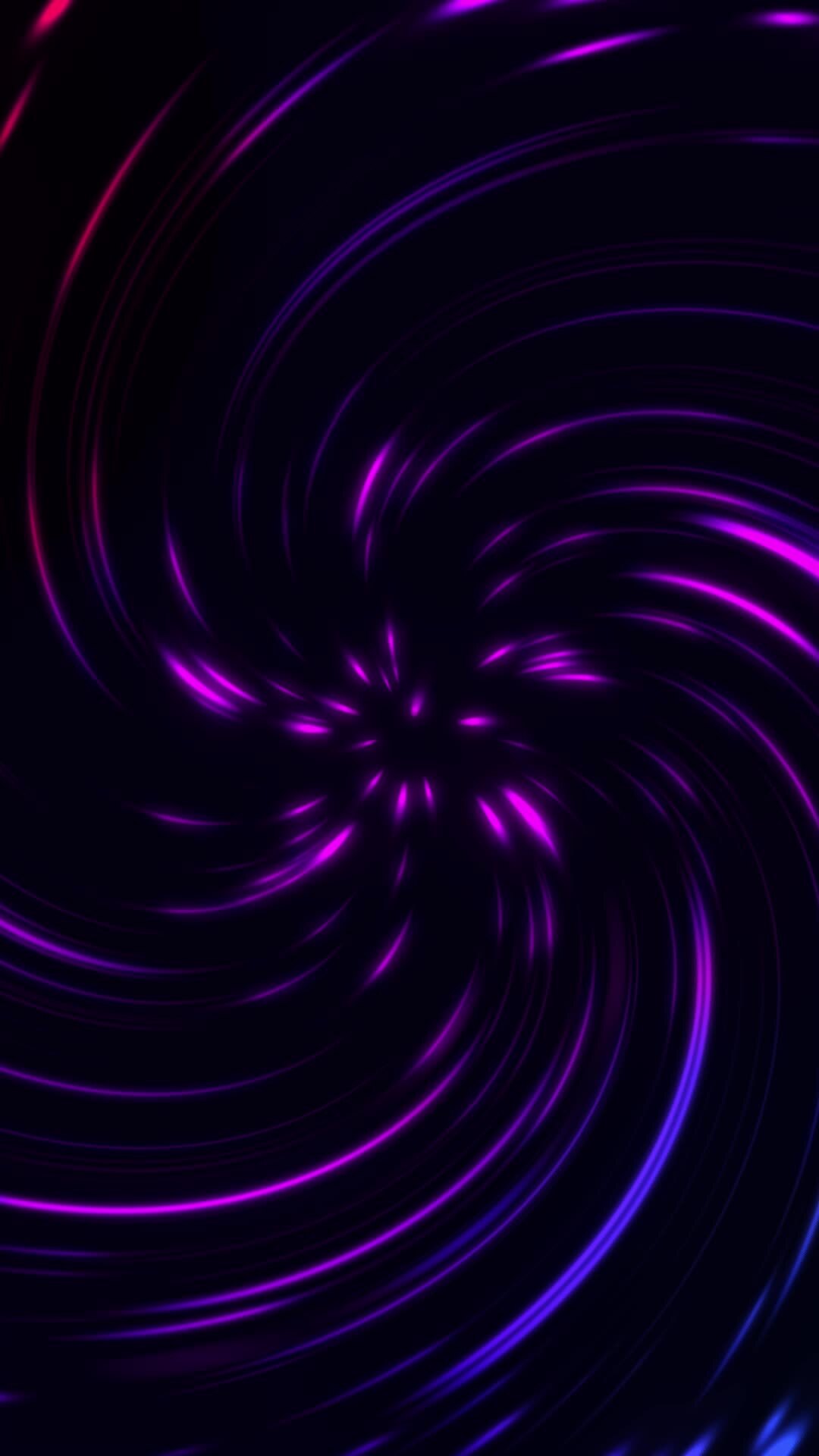 Vertical video - a swirling spiral of glowing neon colored light beams ...