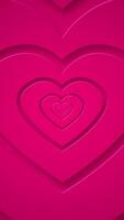 vertical vídeo - un repitiendo modelo de brillante rojo separar corazones. esta romántico San Valentín día antecedentes animación es lleno hd y un sin costura bucle. video