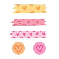 Love and heart washi tape sticker hand drawn doodle for planner, element and valentine vector