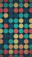 Vertical video - trendy retro geometric background with colorful blinking circles in vintage colors - blue, orange, red and teal. This stylish motion background animation is HD and a seamless loop.