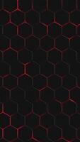 Vertical video - dark futuristic hexagons honeycomb surface background with glowing red neon light. Full HD and looping stylish abstract technology motion background animation.