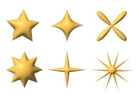 Star and sparkle different shapes. 3d vector cartoon for element and illustration