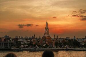 Wat Arun Temple in sunset, Temple of Dawn near Chao Phraya river. Landmark and popular for tourist attraction and Travel destination in Bangkok, Thailand and Southeast Asia concept photo