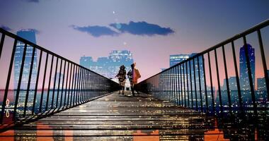 A Man And A Woman Walking Together Outdoors On Bridge Road video