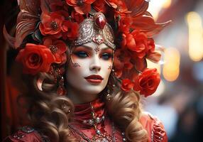 AI generated Venetian carnival mask. Tradition and glamour photo