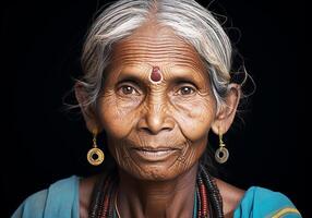 AI generated Elderly Indian woman. Woman's Day. Tradition and culture. photo