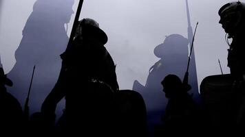 grupo de épico ejércitos tropa de histórico gladiadores en uniforme yendo a guerra video