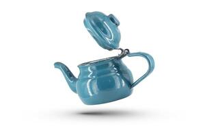 Vintage metal old blue kettle isolated on white background photo