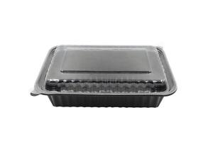 Plastic Food Packaging Tray With Clear Plastic Cover isolated on white background photo