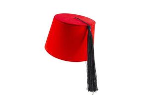 rojo sombrero fez aislado en blanco antecedentes foto