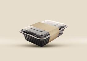 el plastico comida embalaje bandeja con claro el plastico cubrir Bosquejo foto