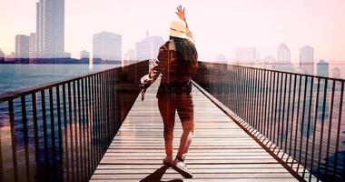 Happy Elegant Female Person Wearing A Hat Having A Wonderful Life video