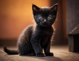 ai generado imágenes de un pequeño negro gatito. foto