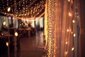 AI generated Night wedding ceremony with a lot of lights. Beautiful romantic shining decorations. Generative AI photo