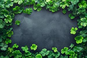 AI generated Saint Patrick's Day background with green shamrock. Generative AI photo
