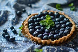 AI generated Homemade delicious blueberry pie. Summer blueberry tart with fresh berries. Generative AI photo