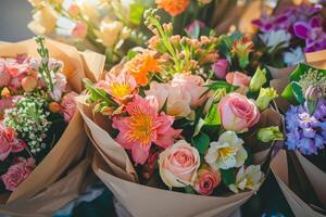 ai generado Fresco lozano ramo de flores de vistoso flores en arte papel. generativo ai foto