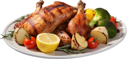 AI generated Grilled chicken legs with vegetables and lemon png