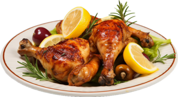 ai généré grillé poulet jambes avec des légumes et citron png