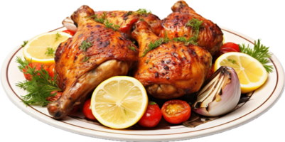 AI generated Grilled chicken legs with vegetables and lemon png