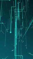 Vertical video - abstract tech 3D circuit board styled background with fast moving nodes transferring digital data. This modern technology motion background is a seamless loop.
