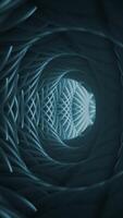 vertical vídeo - resumen en espiral futurista azul túnel antecedentes con retortijón simétrico geométrico formas lleno hd y bucle movimiento antecedentes animación. video