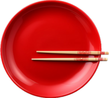 ai généré rouge assiette avec chinois des bâtons Vide espace png